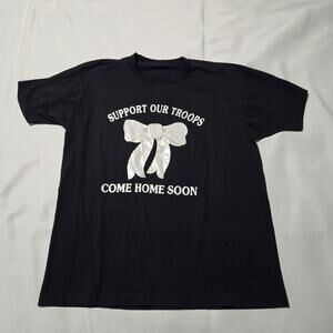 Support Our Troops Come Home Soon Ribbon Graphic T-Shirt Black Military Tee